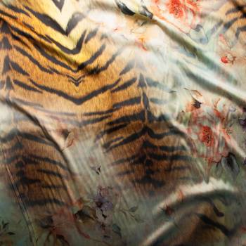 Шелк-стрейч - тигровая шкура, цветы