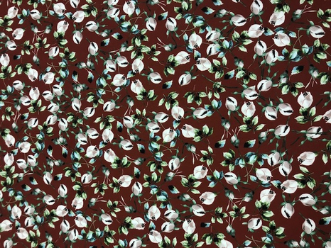 Шелк-креп в мелкий цветочек на бордовом фоне