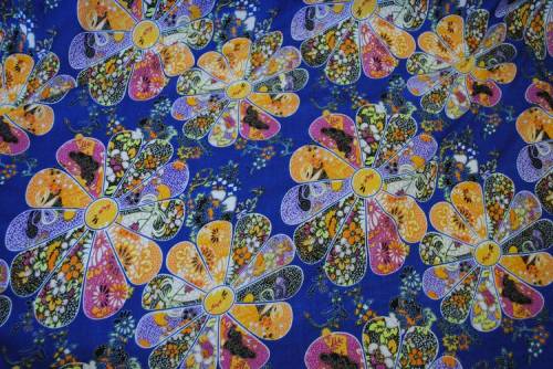 Ткань Штапель Семицветик на синем