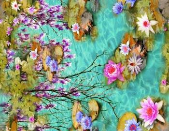Шелк Silkomo цветной атласный - пруд с лилиями